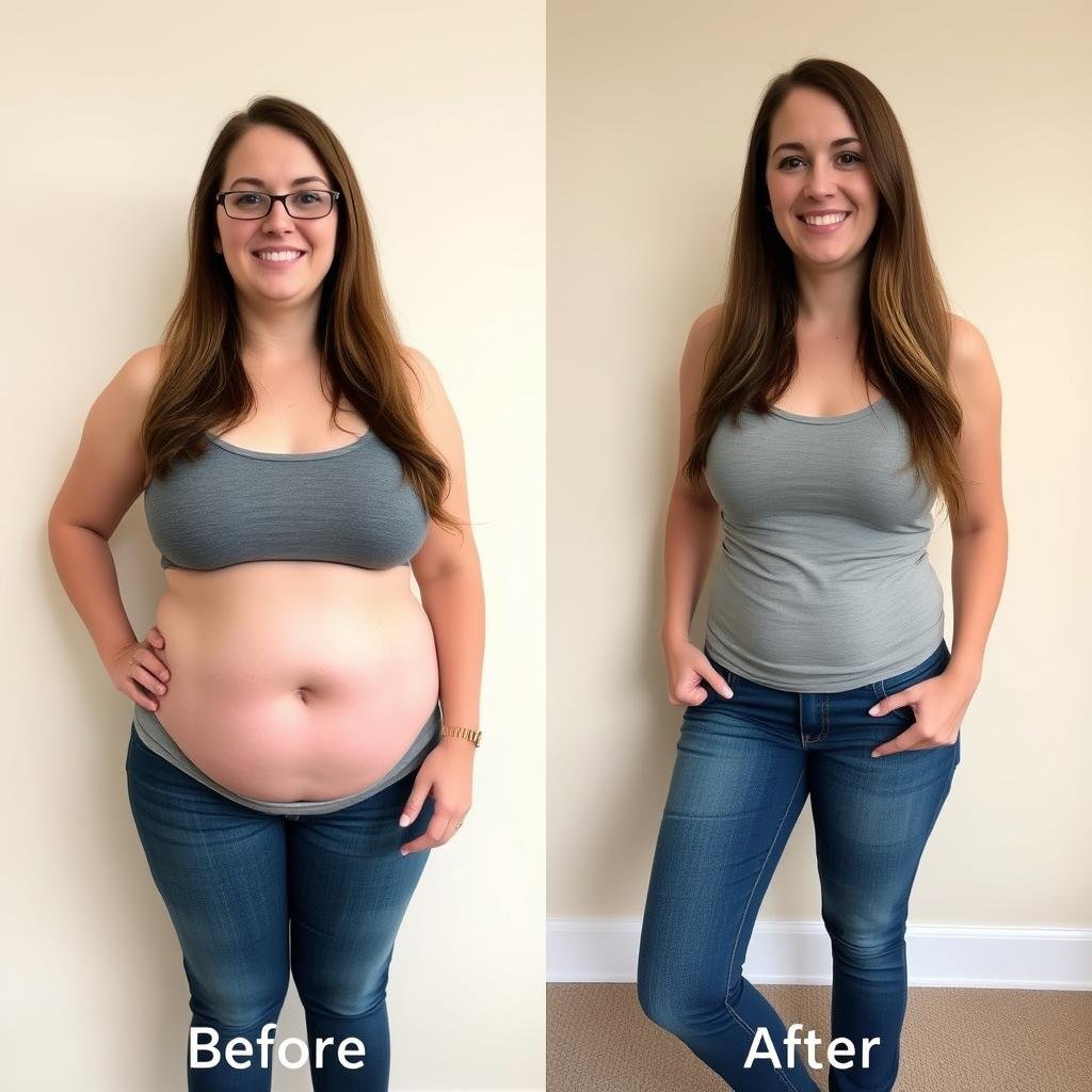 Before and after transformation of Sarah who lost weight with [ZERO FAT]