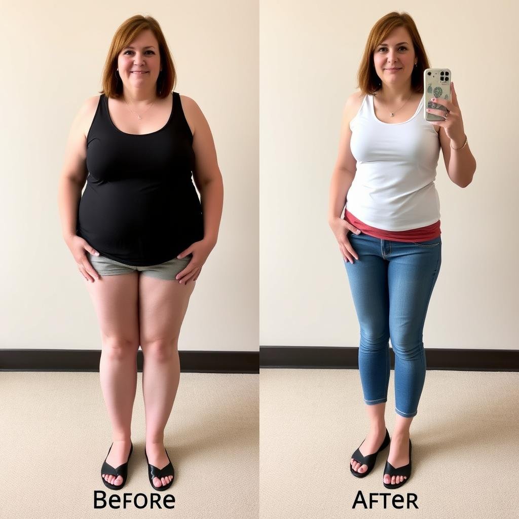 Before and after transformation of woman who lost weight with KeySlim Drops