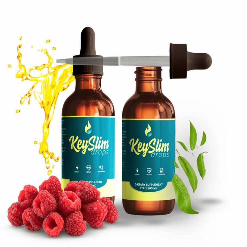 Bottle of KeySlim Drops with dropper showing the liquid supplement