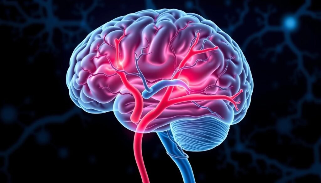 Brain with enhanced blood flow from nitric oxide showing improved cognitive function