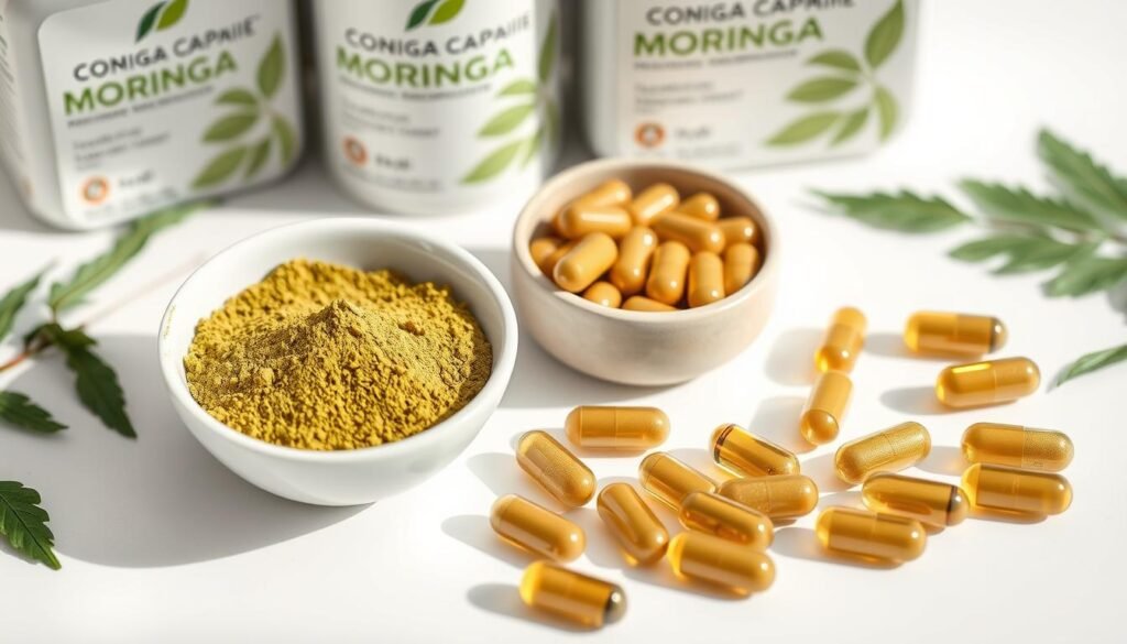 Comparison of moringa powder and capsules side by side