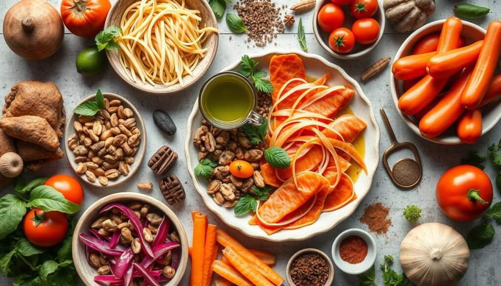 Metabolism-boosting foods arranged on a table