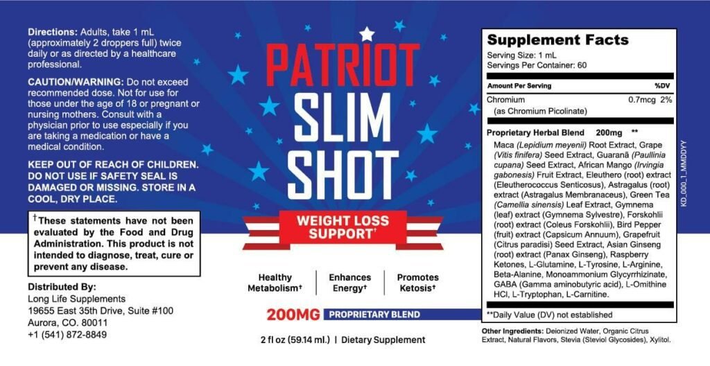 Patriot Slim Shot Best Fat-Burning and Supplement Formula Ingredients