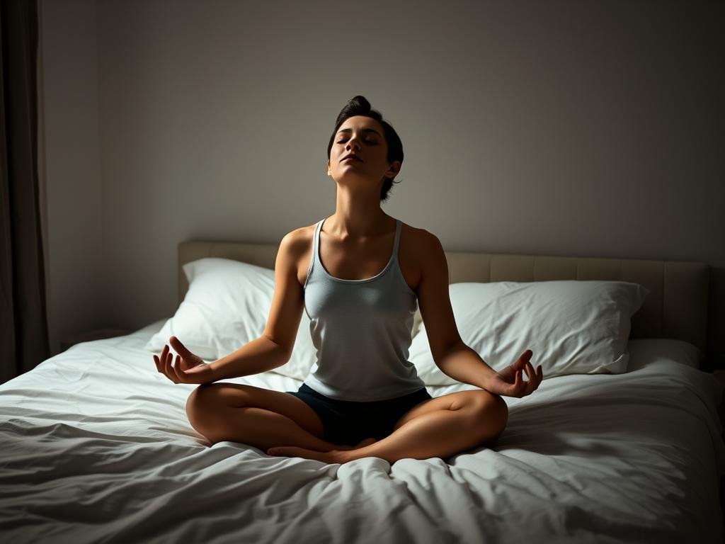 Person practicing relaxation techniques before sleep as a science-backed sleep hack Person practicing relaxation techniques before sleep as a science-backed sleep hack