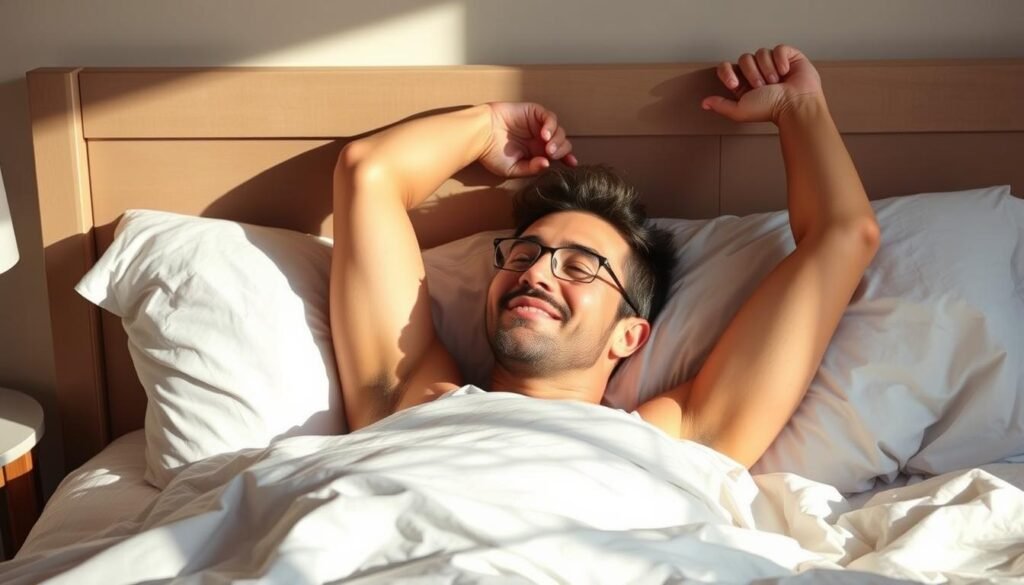 Person waking up refreshed after using science-backed sleep hacks Person waking up refreshed after using science-backed sleep hacks