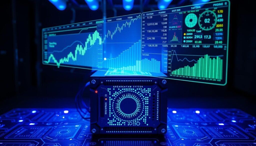 Quantum Computing in Finance: Revolutionizing the Industry Quantum computer with financial data visualization showing quantum computing in finance applications